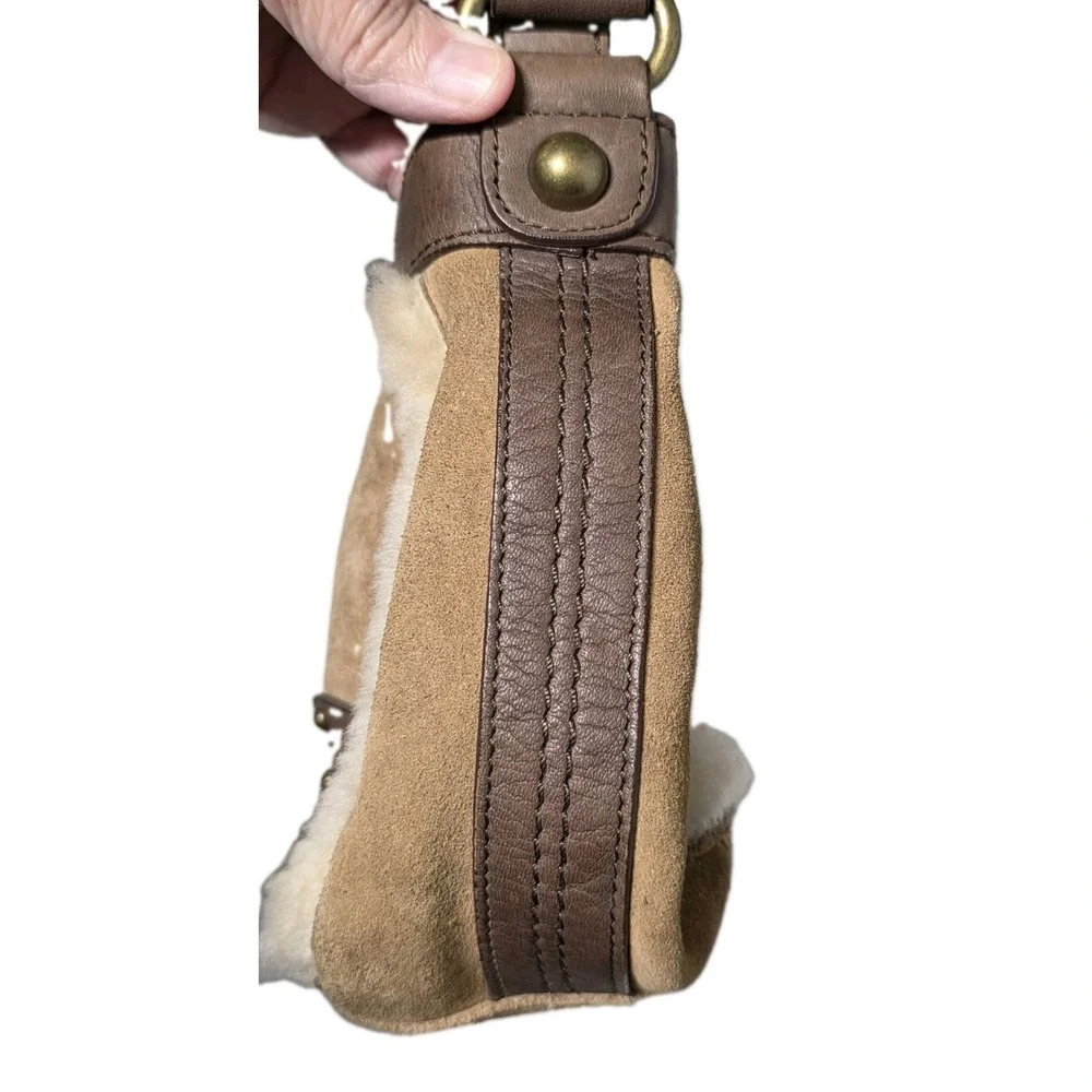 Vintage UGG Australia Shoulder Bag Brown Leather Suede Shearling‎ Classy Brass